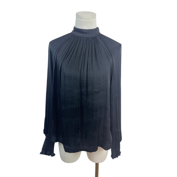 Gap Women’s Black Pleated High Neck Blouse With Button Back Size XS - New - Picture 1 of 9
